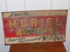 Vintage Smoke Muriel Senators 5 Cent Cigar Tin Sign - $4,102.05 MXN