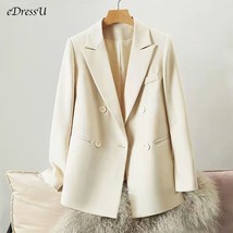 eDressU 2022 Autumn Woman Blazer Ivory Loose Jacket Black Office Lady Suit Casua - £119.04 GBP