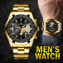 Waterproof Gold Men&#39;s Watch Classic Stainless Steel Quartz Wristwatch For MEN - £22.37 GBP