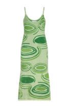 NWT House of Sunny Hockney in Lilypads Palm Green Fuzzy Midi Tank Slip Dress 6 - £81.44 GBP