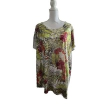 Terra &amp; Sky Women&#39;s 5X 32-34W Tunic Top Green Beaded Floral Asymmetrical Hem - £10.27 GBP