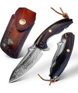 Drop Point Folding Knife Pocket Hunting Tactical Survival Damascus Steel... - $145.53