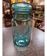 Aqua Blue Ball Ideal Quart Canning Jar with Glass Lid &amp; Wire Bail #8 - £19.48 GBP