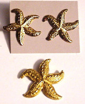 Vintage Avon Starfish Pierced Earrings Gold Tone &amp; Matching Pendant - $25.00