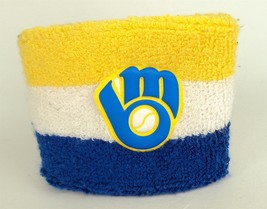 VINTAGE Milwaukee Brewers Old Logo Ball Glove Yellow &amp; Blue Wristband - £11.37 GBP