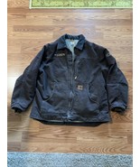 Carhartt Mens Sherpa Lined  Jacket XL Dark Brown Distressed /Embroidered... - $93.49