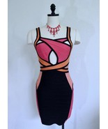 Herve Leger Paris Color Block Bandage Dress Size S/XS Pink Orange Black ... - £106.72 GBP