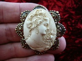 (CM43-42) LADY ROSE Pine Resin off white CAMEO jewelry Pin pendant necklace - £26.14 GBP