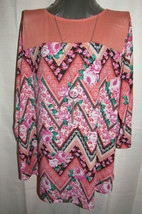 Bobbie Brooks pink/coral multi floral 3/4 sleeve top with necklace, Plus size 3X - £12.92 GBP