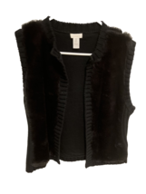Chico&#39;s Womens Vest Size 0 S Black Faux Fur Front &amp; Back Sweater Side &amp; Edge - £11.67 GBP