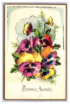 Fiore Bouquet W Applicato Sagoma Bonne Annee Happy New Year DB Cartolina... - £6.33 GBP