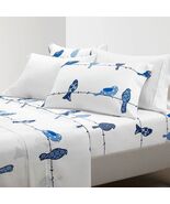 Queen size Blue White Floral Birds on Wire Soft Polyester 6 Piece Sheet Set - $205.40 CAD