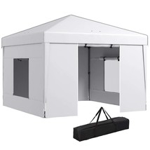 Outsunny 9.7&#39; Pop Up Canopy Tent w/ Sidewalls, Mesh Windows, White - $157.99