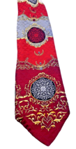 Vtg Necktie Italy All Silk Tie Red Black Silver Gold Special Occasion Medallion - £22.37 GBP