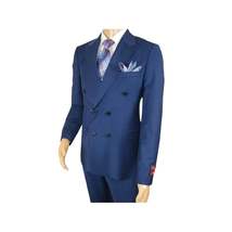 Men Suit BERLUSCONI Turkey 100% Italian Wool 180's Double Breasted #Ber22 Blue image 4