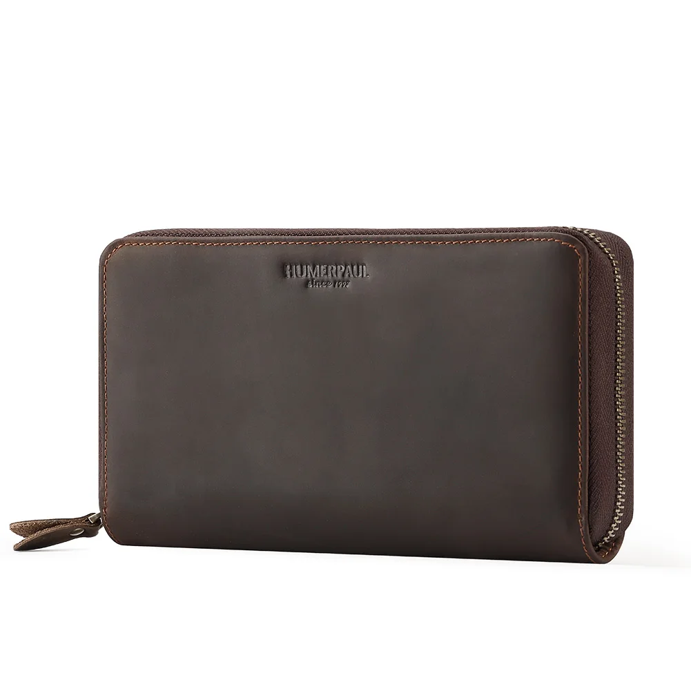 HUMERPAUL Long Wallet for Men Crazy Horse Leather Mobile Phone Purse RFI... - $152.26