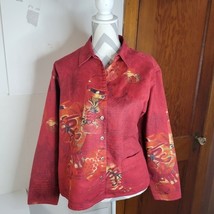 Womans Chico&#39;s Faux Sueded Jacket Red Asian design Size 2 Button Front - £16.11 GBP