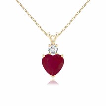 ANGARA Heart-Shaped Ruby Rabbit Ear Bale Pendant in 14K Solid Gold | 18&quot; Chain - £1,413.19 GBP