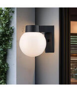 7 in. Black Outdoor Hardwired Wall Lantern Sconce with White Glass Black... - $21.85