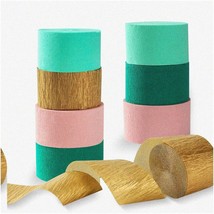 Eco-Chic Streamer Delight: 8 Rolls of Sage-Green Pink-Gold Crepe Paper - Perfect - $35.63