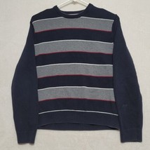 Tommy Hilfiger Sweater Mens Large Striped Crewneck Heavy Knit Blue Gray - $17.87