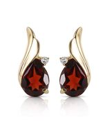 Galaxy Gold GG 14K Solid Yellow Gold Natural Diamond and Garnet Stud Ear... - $901.88