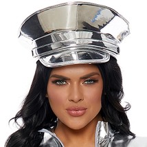 Silver Vinyl Hat Metallic Shiny Military Cop Authority Dance Rave Costume 999474 - £34.02 GBP