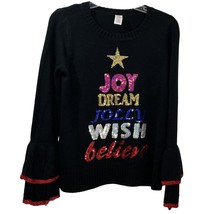 Ugly Christmas Sweater Black Junior Size L 12 Joy Dream Glitter Sequin Tree NEW - £11.95 GBP