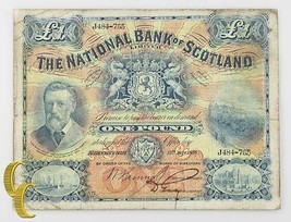 1916 Écosse £1 Livre Note (Fin , F ) National Banque Du Écosse Limitée P... - $384.55