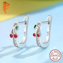 Fashion Jewelry Pure 925 Sterling Silver Cute Red Cherry  Clear Crystal Hoop Ear - £11.43 GBP