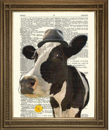 COW PRINT: Black and White Friesian &#39;Pink Floyd&#39; Cow Art on Old Dictiona... - £6.14 GBP