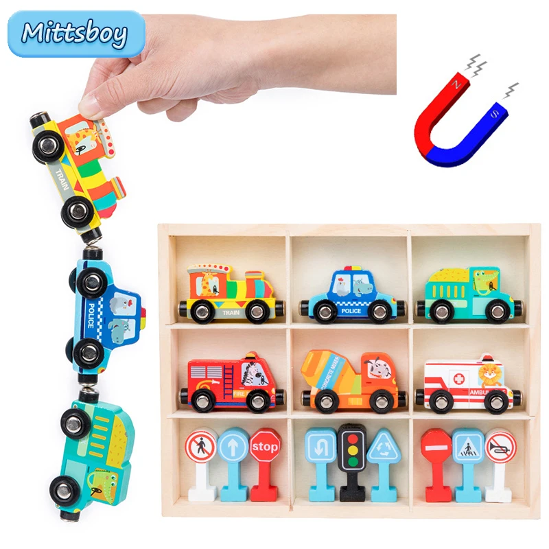 Montessori Wooden Magnetic Transportation Train Building Block Toy Puzzle Toy - £29.60 GBP+