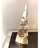 Vintage Obelisk Prism Sculpture Glass Lucite Crystal 12" Etched Amber  A... - $69.25