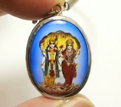 Lord Vishnu Preserver God With Lakshmi Devi Deity Hindu Miracle Amulet Necklace - £22.88 GBP