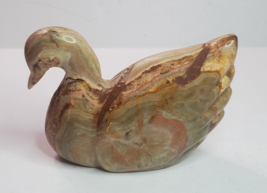 Onyx Stone Swan Bird Figurine Carved Veined Heavy Shelf Table Decor Marbled VTG - £16.03 GBP