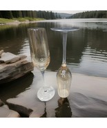 Pier 1 Crackle Champagne Flutes Amber Golden Luster Glasses Set of 2 - $555.65 MXN