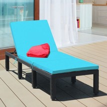 Patio Rattan Cushioned Height Adjustable Lounge Chair-Blue - £180.25 GBP