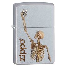 Zippo Lighter - Skeleton Holding Zippo Satin Chrome - 853444 - $26.42