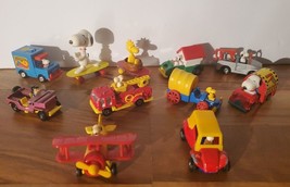 Vintage Aviva Snoopy Woodstock Lucy Diecast Lot Of 11 Firetruck Airplane Buggy - £59.50 GBP