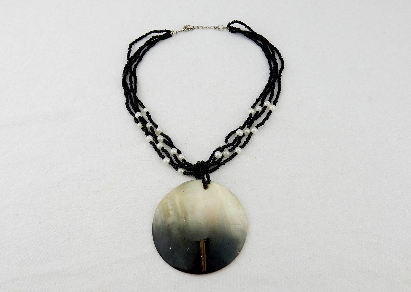Vintage Costume Jewelry, Statement Necklace, Black Beaded Chain, Mother ... - $12.69