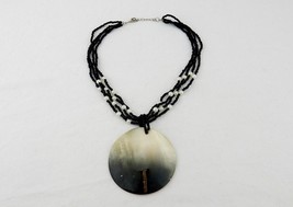 Vintage Costume Jewelry, Statement Necklace, Black Beaded Chain, Mother of Pearl - £9.91 GBP