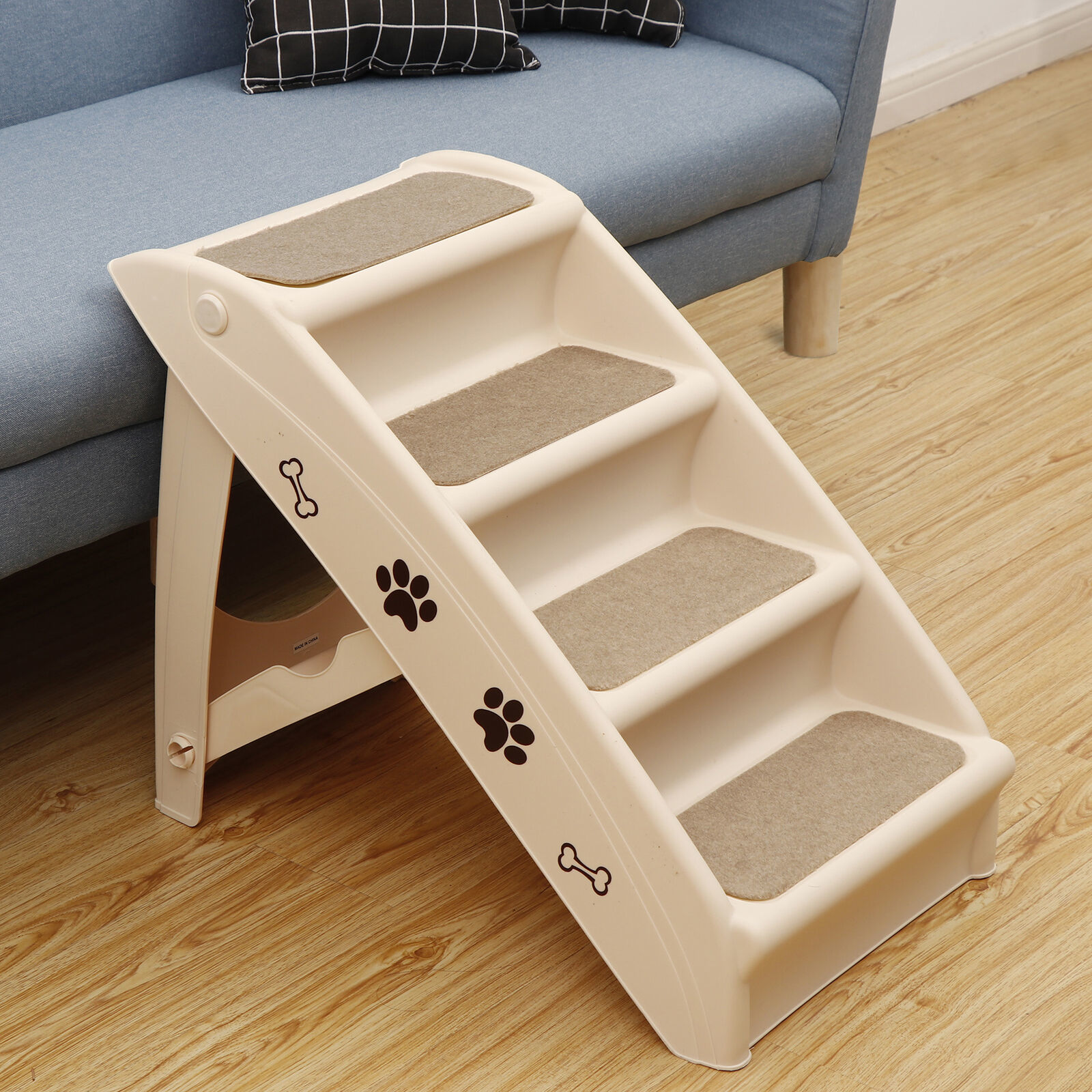 Foldable Light Weight Pet Stairs Dog Cat Up To 100 Pounds 4 Steps W/Rubber Feet