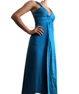 Vintage Morgan &amp; Co Women&#39;s XS Blue Sleeveless Prom Formal Dress Satin O... - £37.19 GBP