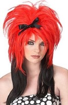 Sassy Red Black Get Over It Punk Rock Valley Girl Sexy Rocker Gal Teased w/ Bow - £10.97 GBP