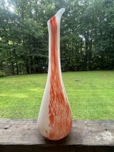 Vintage MCM orange and white swirl swung vase 12 1/2” - £51.93 GBP