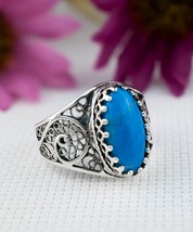 Turquoise Gemstone 925 Sterling Silver Filigree Art Women Statement Ring - £38.48 GBP