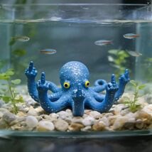 Blue Resin Octopus Aquarium Ornament, Funny Fish Tank Decoration, 4.9 x ... - $19.50