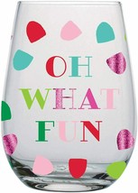 Oh What Fun Stemless Wine Glass Holiday Gumdrops 20 oz Slant Foil Accents - £17.45 GBP