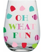 Oh What Fun Stemless Wine Glass Holiday Gumdrops 20 oz Slant Foil Accents - £17.36 GBP