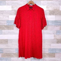 Banana Republic Lace Polo Shirt Dress Red Short Sleeve Womens Medium Petite MP - £29.60 GBP